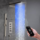 22-Inch Bluetooth Music 64 Led Lights 3-Way Thermostatic Shower Faucet with Rainfall, Waterfall, and Sliding Bar,4 Finishes Available
