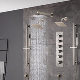 Brushed gold Wall Mount  12 inch or 16 inch rain head 5 way digital display thermostatic shower faucet with Dual Regular heads