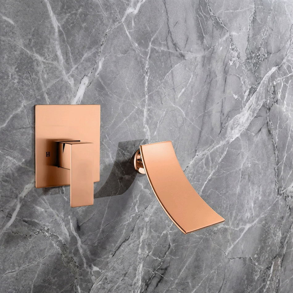 Waterfall Wall-mount pressure balance Bath Tub Filler Faucet Rose Gold