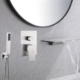 Waterfall Wall-mount Bath Tub Filler Faucet with Handheld Shower Brushed Gold or Matte Black or Brushed Gold Or Brushed Nickel