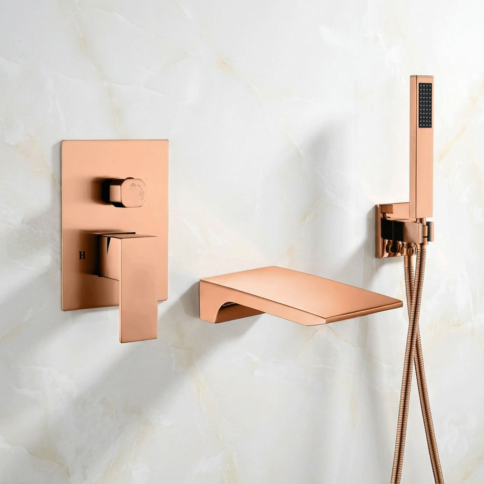 Waterfall Wall-mount pressure balance Bath Tub Faucet Rose Gold