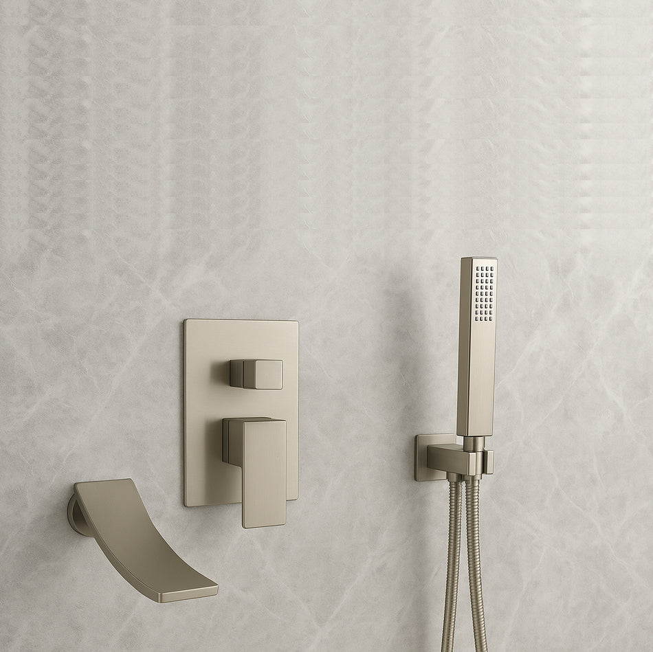 Waterfall Wall-mount Bath Tub Filler Faucet with Handheld Shower Oil Rubbered bronze or Matte Black or Chrome Or Brushed Nickel