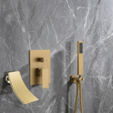 Waterfall Wall-mount pressure balance Bath Tub Filler Faucet with Handheld Shower Brushed Gold or Polished Gold