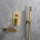 Waterfall Wall-mount pressure balance Bath Tub Filler Faucet with Handheld Shower Brushed Gold or Polished Gold