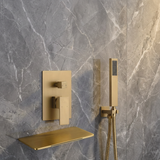 Waterfall Wall-mount pressure balance Bath Tub Filler Faucet with Handheld Shower Brushed Gold or Polished Gold