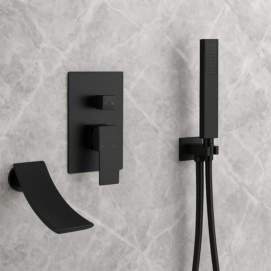 Waterfall Wall-mount Bath Tub Filler Faucet with Handheld Shower Oil Rubbered bronze or Matte Black or Chrome Or Brushed Nickel