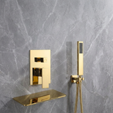 Waterfall Wall-mount pressure balance Bath Tub Filler Faucet with Handheld Shower Brushed Gold or Polished Gold