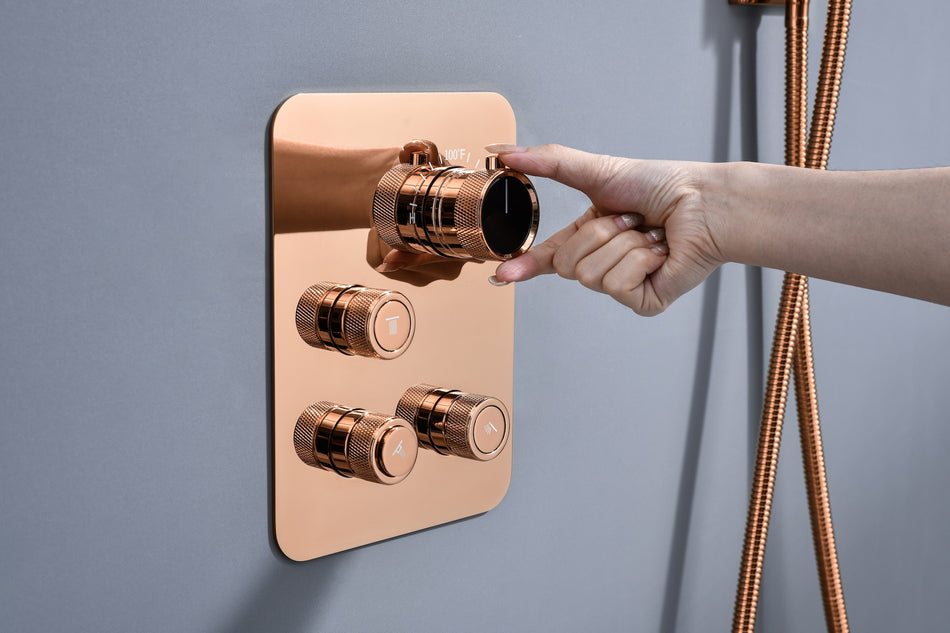 Chrome or rose gold 3-Way Thermostatic valve with trim and each function work at the same time and seperately