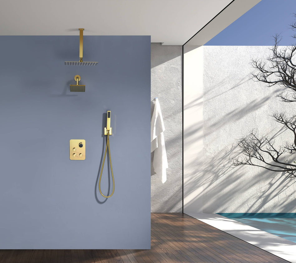 12" or "16" Rainfall Head 3-Way Thermostatic Shower Faucet with Regular Head