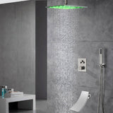 Ceiling mounted 3 functions Thermostatic  Brushed Nickel rain Shower Faucet With waterfall tub spout