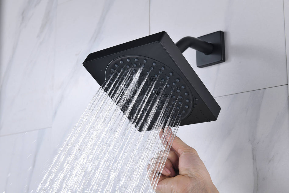 The durable ABS seven functions regular shower head 6 inch high water pressure 9 inch wall mount arm and flange