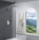 Brushed nickel rainfall shower head high pressure shower head 3 way thermostatic valve shower heads systems each function work at the same time and separately