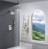 Brushed nickel rainfall shower head high pressure shower head 3 way thermostatic valve shower heads systems each function work at the same time and separately