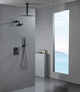 Matte black wall mount 6inch regular high water pressure shower head ceiling mount 16inch or 12 inch rainfall shower head 3 way thermostatic shower system