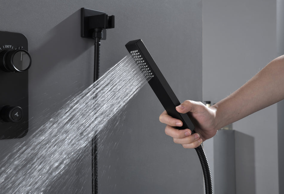 Brushed Gold Or Brushed Nickel or Matte Black or chrome or oil rubber bronze 3-Way Thermostatic Shower Valve System with Dual Regular Heads - Simultaneous or Separate Functionality