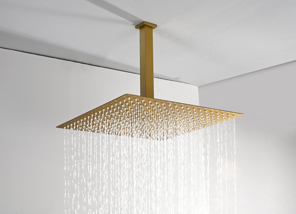 Brushed Gold High Pressure Rainfall Shower Head with 3-Way Thermostatic Shower Faucet - Simultaneous and Independent Functionality