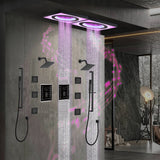 48" x 24" Flush Mount Rainfall Waterfall Shower System with LED, 6-Way touch Thermostatic Faucet, Dual Regular Heads