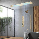 Brushed Gold or Brushed Nickel or Matte Black 35" Bluetooth Music LED Shower System with Waterfall, 5-Way Digital Thermostatic Valve, Regular Head, Touch Panel