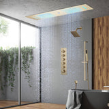 Brushed Gold or Brushed Nickel or Matte Black 35" Bluetooth Music LED Shower System with Waterfall, 5-Way Digital Thermostatic Valve, Regular Head, Touch Panel