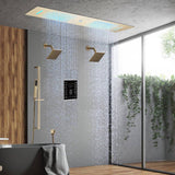 Brushed Gold or matte black or brushed nickel or chrome 35" Bluetooth Music LED Shower System with Waterfall, 6-Way Touch Digital Thermostatic Valve, Dual Regular Head, Touch Panel
