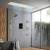 Brushed Gold 35" Bluetooth Music LED Shower System with Waterfall, 6-Way Touch Digital Thermostatic Valve, 3 Body Jets, Touch Panel