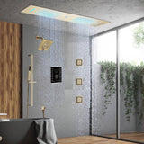 Brushed Gold 35" Bluetooth Music LED Shower System with Waterfall, 6-Way Touch Digital Thermostatic Valve, 3 Body Jets, Touch Panel