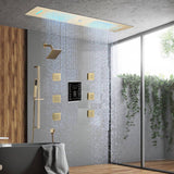 Chrome or brushed gold or brushed nickel or matte black 35" Bluetooth Music LED Shower System with Waterfall, 6-Way Touch Display Thermostatic Valve, Regular Head, 6 Body Jets
