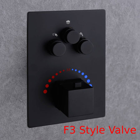 16-Inch Matte Black Flush-Mounted 3-Way Digital Thermostatic Shower Faucet with 64-LED Colors and Bluetooth Music Capabilities - wonderland shower inc