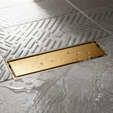 12-Inch Brushed Nickel or Brushed Gold or Matte Black Rectangular Floor Drain - Solid Pattern Cover Grate - Removable - Includes Accessories