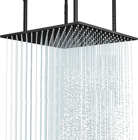 Matte Black 20-Inch or 24-Inch LED or Non-LED Ceiling Mounted Rain Shower Head - wonderland shower inc