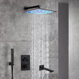 12-Inch Rainfall with our Wall-Mounted Oil Rubbed Bronze 3-Way Thermostatic Shower Faucet System: Simultaneous and Independent Functionality with Tub Spout,LED or Non-LED Options
