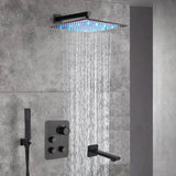 12-Inch Rainfall with our Wall-Mounted Oil Rubbed Bronze 3-Way Thermostatic Shower Faucet System: Simultaneous and Independent Functionality with Tub Spout,LED or Non-LED Options