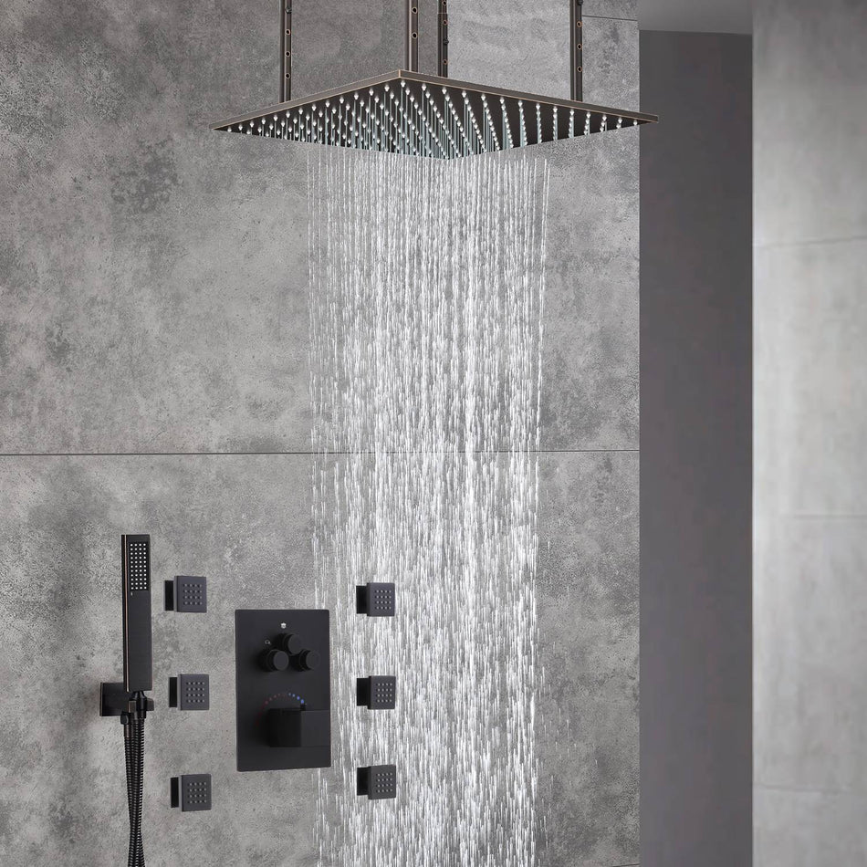 LED Oil Rubbed Bronze 20" Ceiling-Mounted 3-Way Thermostatic Shower Faucet