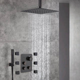12'' or 16'' Ceiling-Mounted Oil Rubbed Bronze Shower Faucet System with 3-Way Thermostat - LED or Non-LED Options, Includes 6 Body Jets