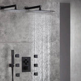 Simultaneous & Separate Functioning 4-Way Thermostatic Shower Faucet: Dual 12'' Rain Shower Heads with Body Jets, Available in 4 Finishing Colors
