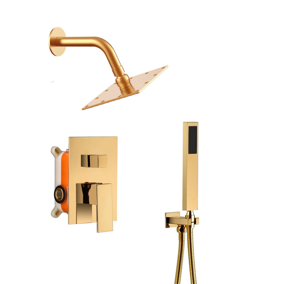 6 Inch wall Mount regular head Polished Gold Shower System Rough-in Valve Body and Trim