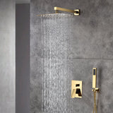 Polished Gold Wall-Mounted Shower Faucet Set with Rainfall Head - Available in 12 or 16-Inch with Optional LED Light