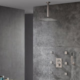 3-Way Brushed Nickel Ceiling-Mounted Thermostatic Shower System with 12'' or 16'' Rain Head, Optional LED Light