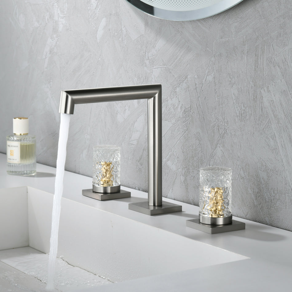 Crystal handle 3-hole deck-mount sink faucet, include a pop-up drain with overflow