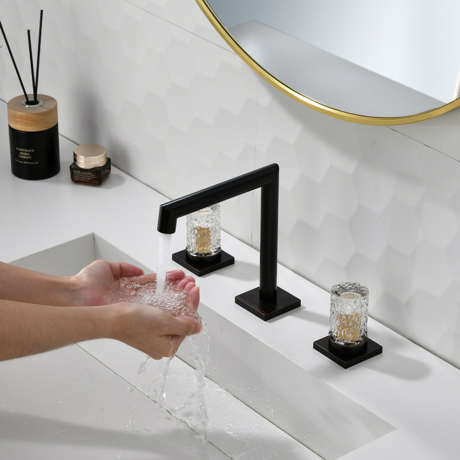 Crystal handle 3-hole deck-mount sink faucet, include a pop-up drain with overflow