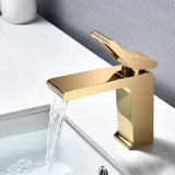 Polished gold single handle brass bathroom faucet with pop up drain
