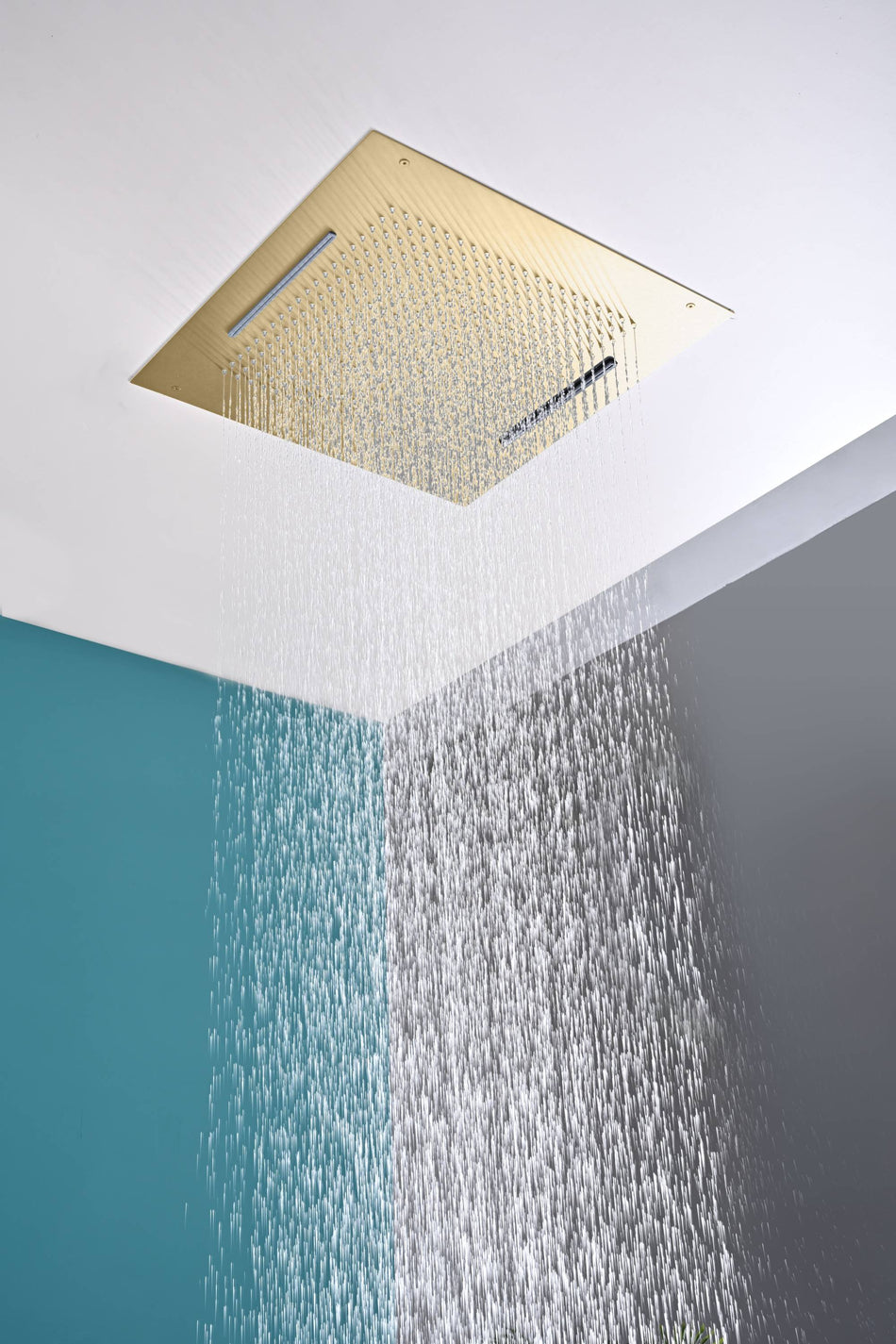 20 inch flush mount rainfall waterfall shower head with 4 way digital display valve and 4 inch body jets