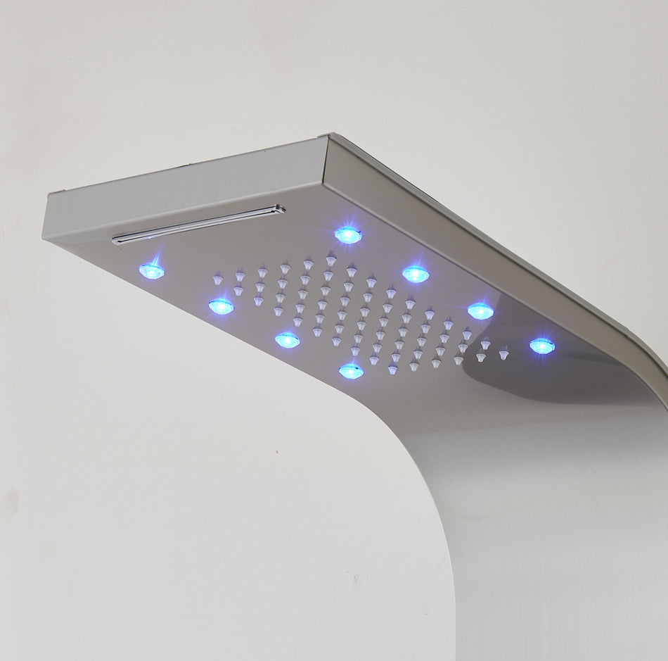 59'' Brushed Nickel or Brushed Gold or Oil Rubber Bronze LED Rain & Waterfall Massage Tower - Simultaneous and Independent Functionality