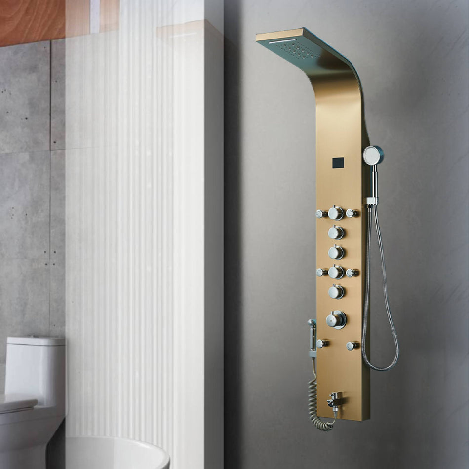 Brushed Gold or Rose Gold LED Rain & Waterfall 59'' Massage Tower - Simultaneous and Independent Functionality