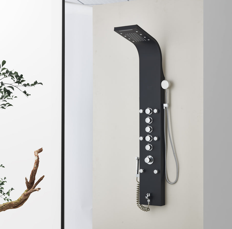 59'' Brushed Nickel or Brushed Gold or Oil Rubber Bronze LED Rain & Waterfall Massage Tower - Simultaneous and Independent Functionality