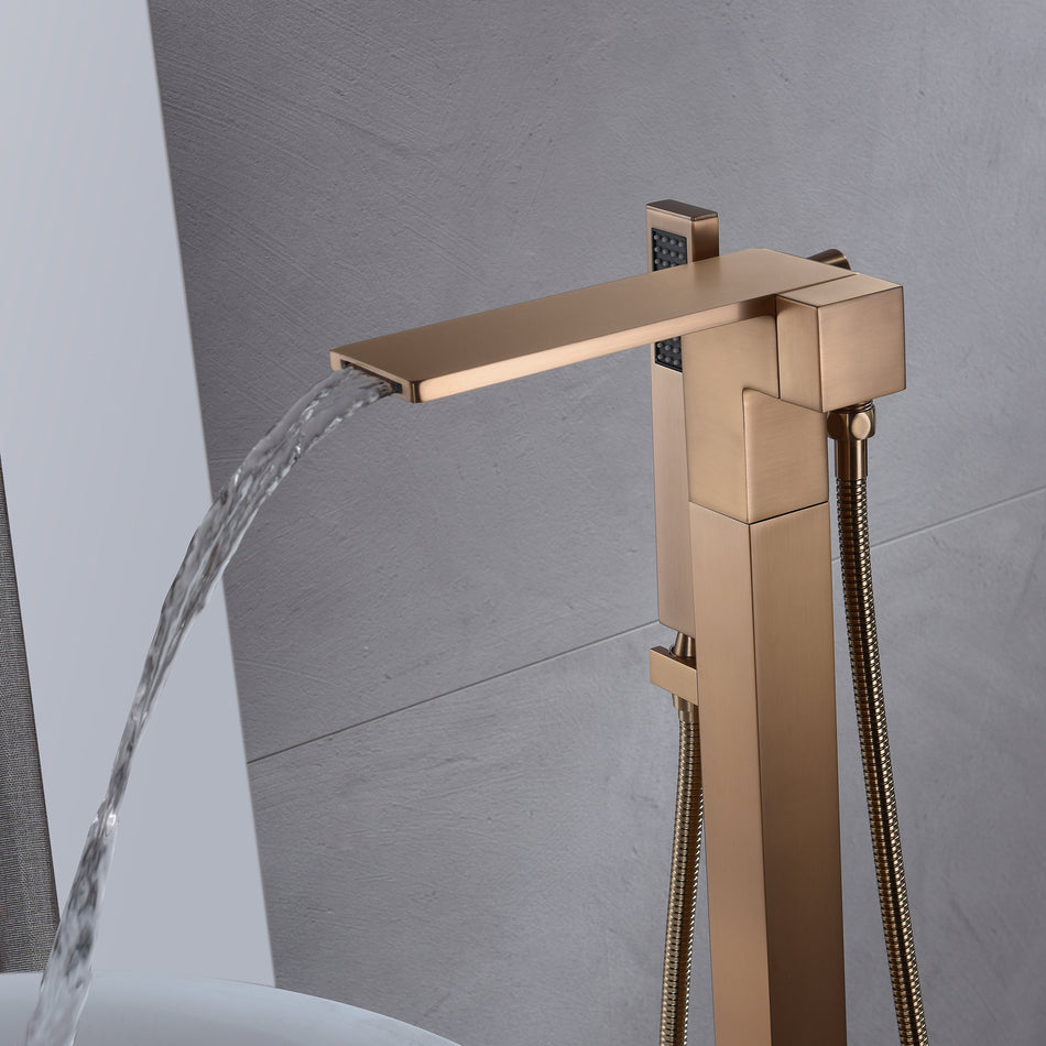 Rose Gold Freestanding Bathtub Faucet Tub Filler: Featuring a Waterfall Design and Floor Mount for a Serene Experience