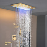 Matte black or Brushed nickel or Brushed Gold 16 x 8-Inch Rainfall Flush Mount Shower Head with 4-Way Digital Display Thermostatic Faucet, Tub Spout, and High-Pressure Wall Mount Head