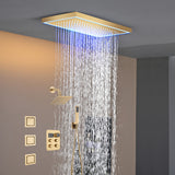 Matte black or Brushed nickel or Brushed Gold 16 x 8-Inch Rainfall Flush Mount Shower Head with 4-Way Digital Display Thermostatic Faucet, Body Jets, and High-Pressure Wall Mount Head