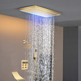 Matte black or Brushed nickel or Brushed Gold 16 x 8-Inch Rainfall Flush Mount Shower Head with 4-Way Digital Display Thermostatic Faucet, Tub Spout, and High-Pressure Wall Mount Head