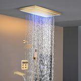 Matte black or Brushed nickel or Brushed Gold 16 x 8-Inch Rainfall Flush Mount Shower Head with 4-Way Digital Display Thermostatic Faucet, Tub Spout, and High-Pressure Wall Mount Head